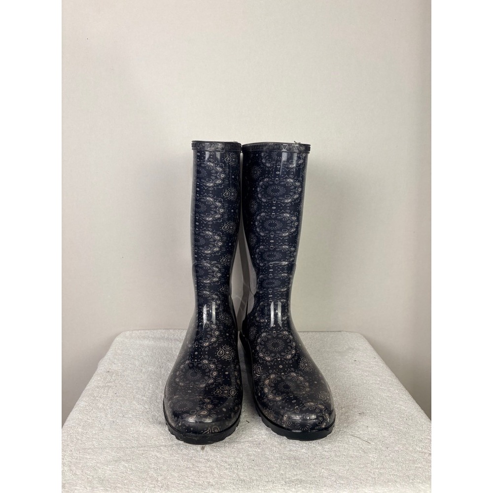 UGG Rain Boots Tall Waterproof Geometric Pattern Blue Womens